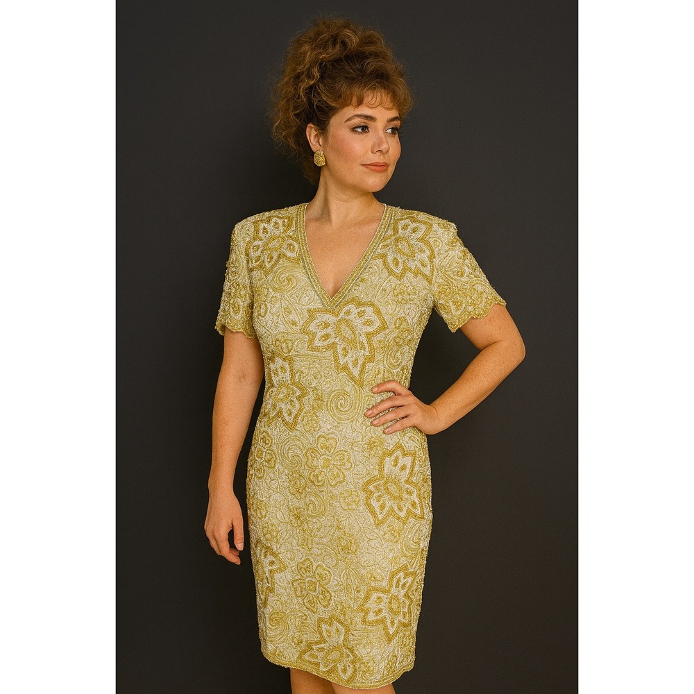 Vintage‎ 80s Naheem Khan Riazee Nights CACHE Heavy Beaded Formal Cocktail Dress